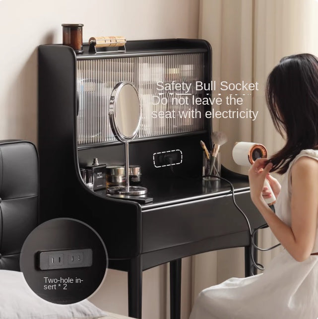 Solid Rubberwood Retro Multifunctional Vanity Table Storage Rack Integrated.