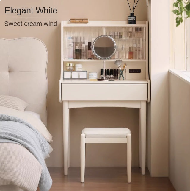 Solid Rubberwood Retro Multifunctional Dressing Table Storage Rack Integrated.