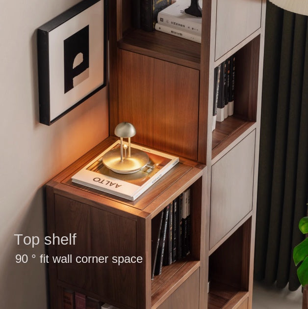 Black Walnut, Oak Solid Wood Corner Storage Bookshelf.