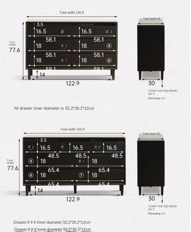 Solid Rubberwood, Tulipwood Modern Drawer Cabinet