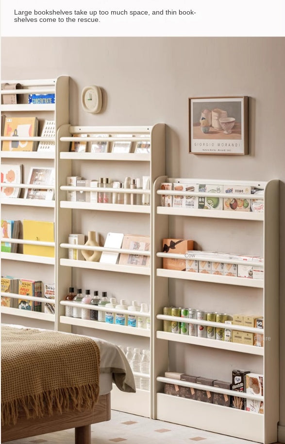 Rubber Solid Wood Cream Style Corner Storage Bookshelf.