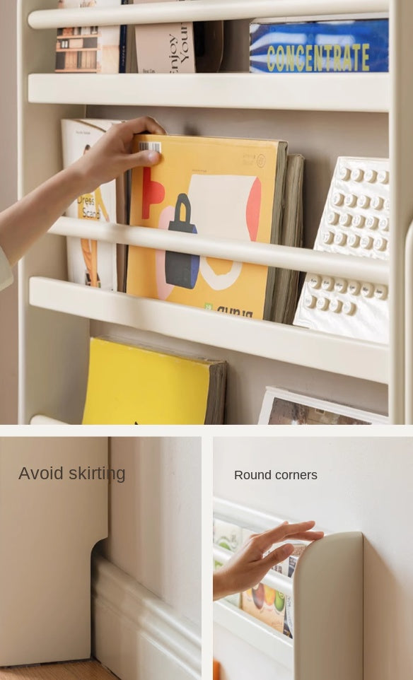 Rubber Solid Wood Cream Style Corner Storage Bookshelf