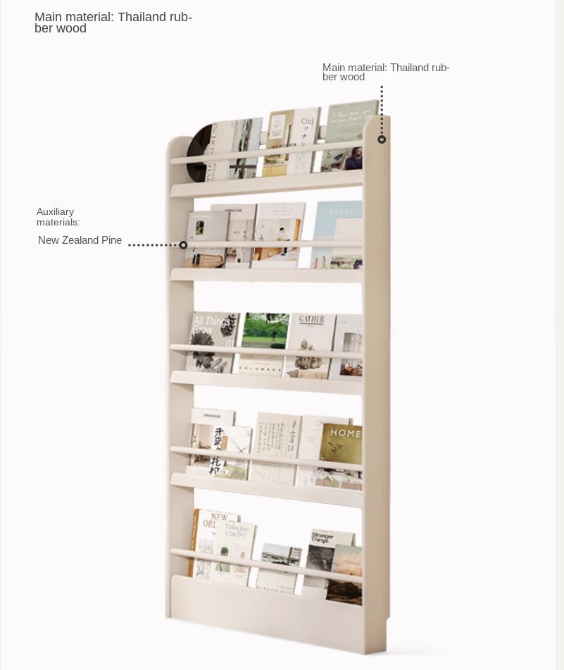Rubber Solid Wood Cream Style Corner Storage Bookshelf.