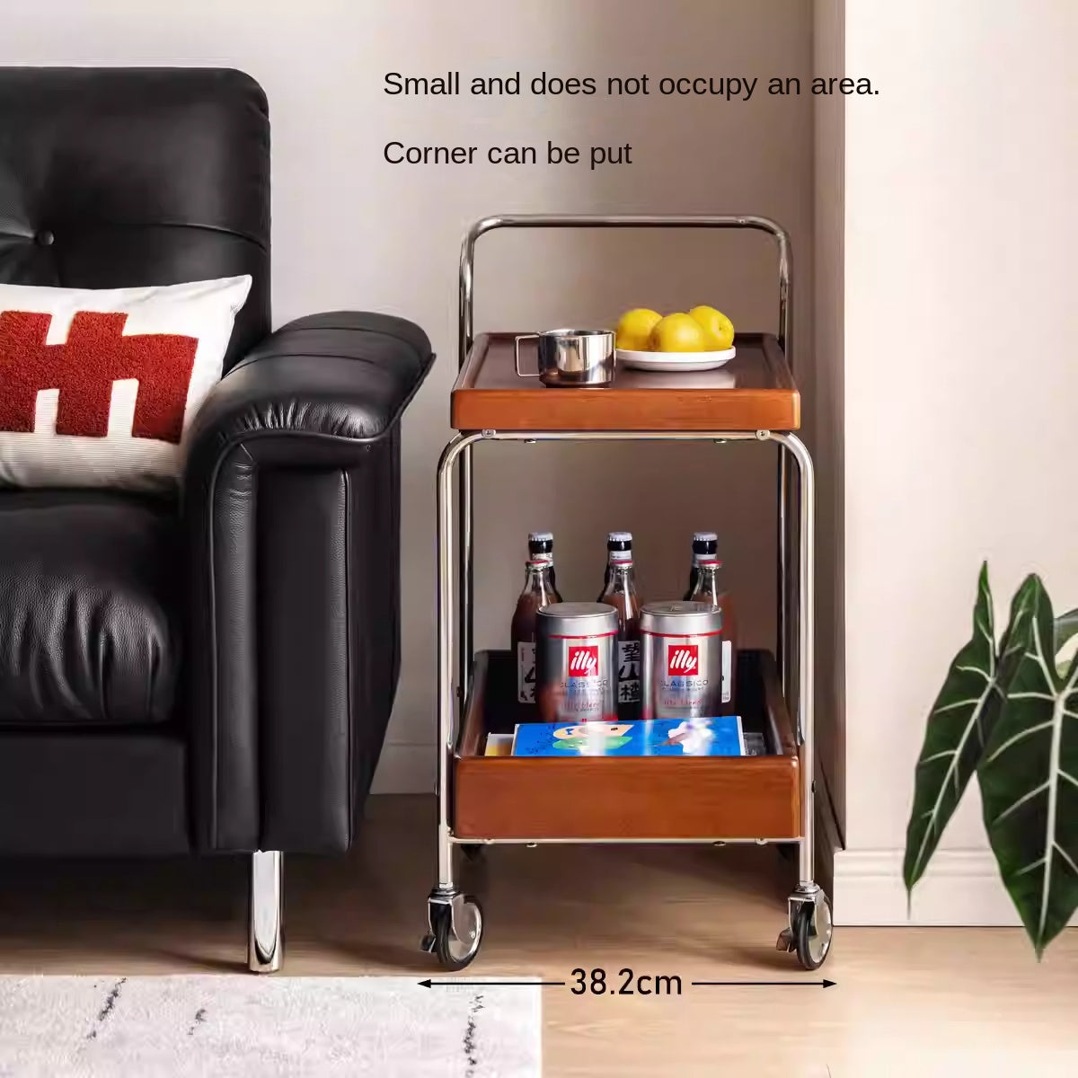 Oak, Poplar Solid Wood Antique Style Double Layer Mobile Side Table