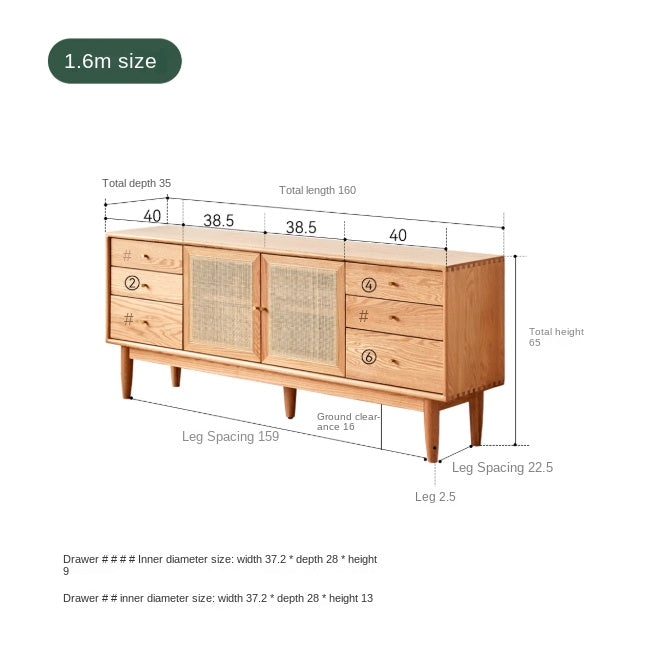 Oak Solid Wood Rattan Modern TV Cabinet.