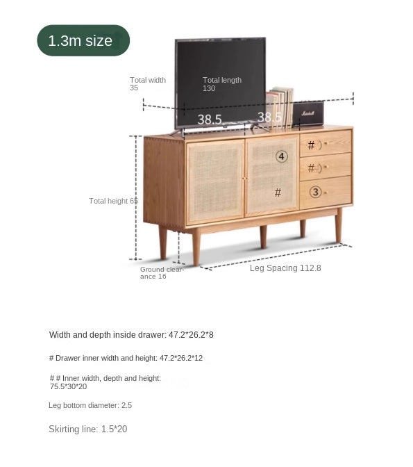 Oak Solid Wood Rattan Modern TV Cabinet.