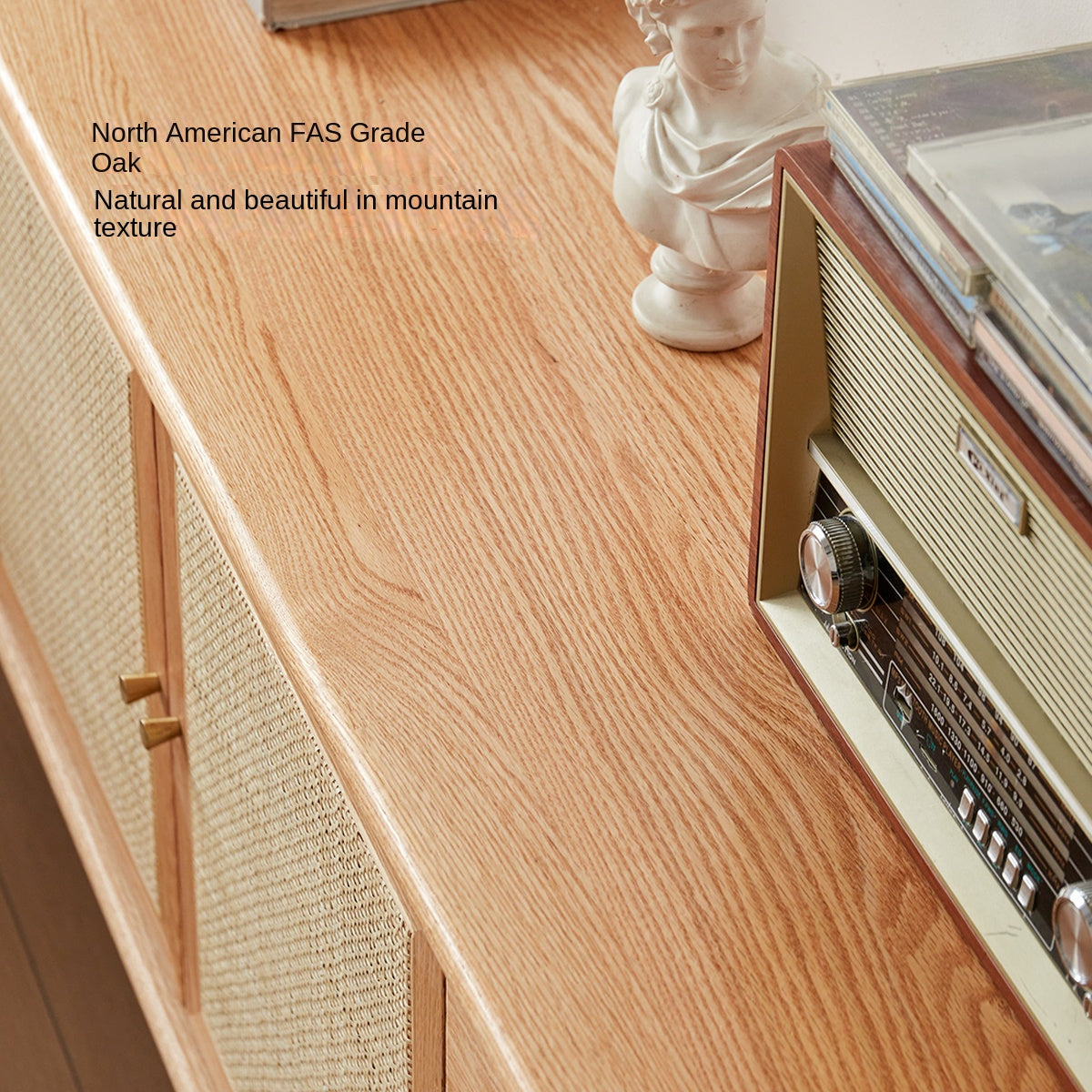 Oak Solid Wood Rattan Modern TV Cabinet.