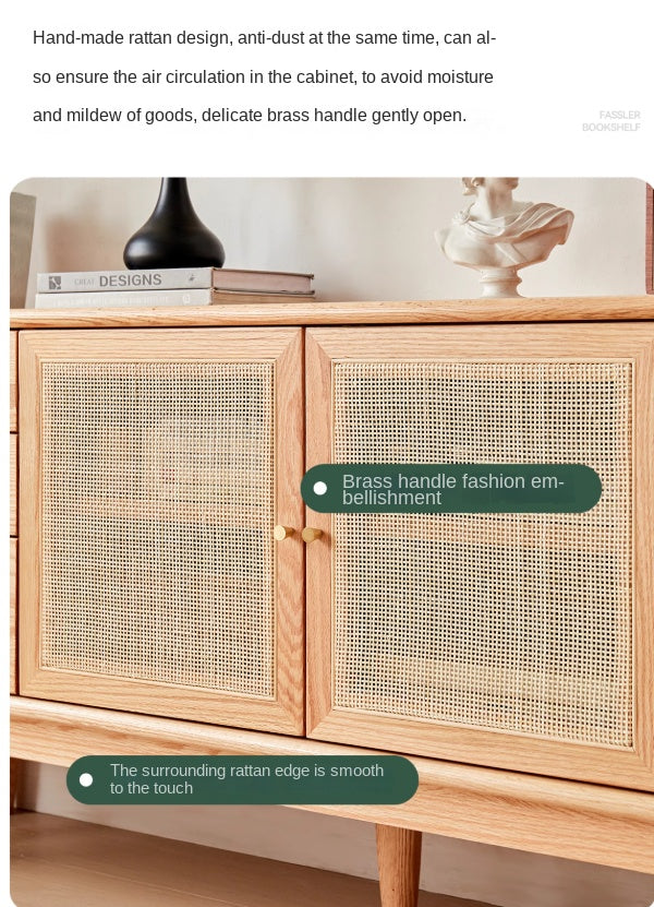 Oak Solid Wood Rattan Modern TV Cabinet.