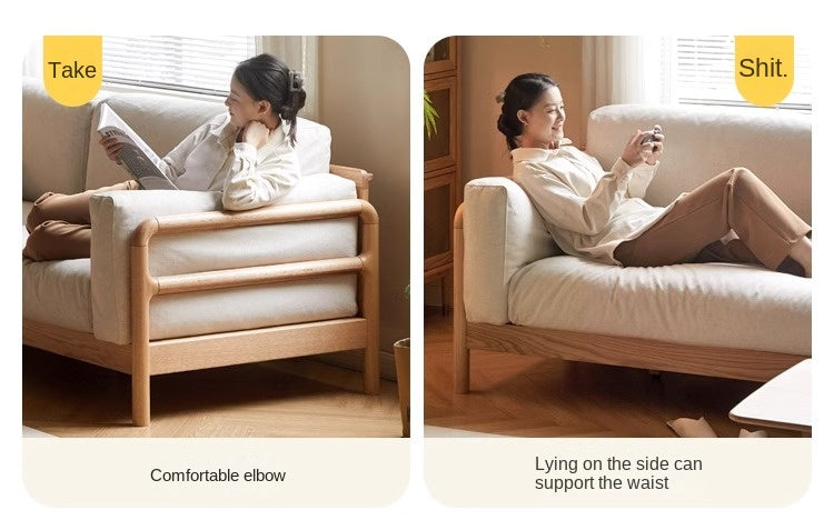 Oak Solid Wood Modern Straight Fabric Sofa