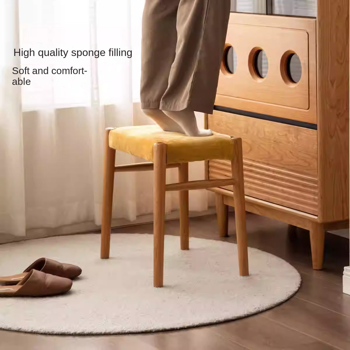 Oak Solid Wood Retro Makeup Stool