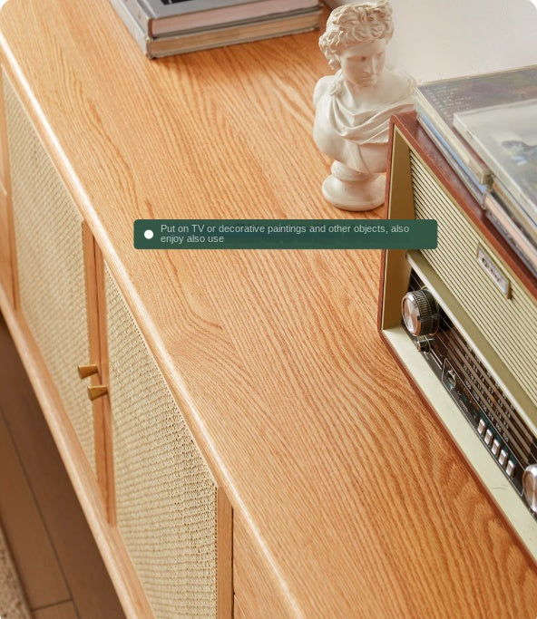 Oak Solid Wood Rattan Modern TV Cabinet.