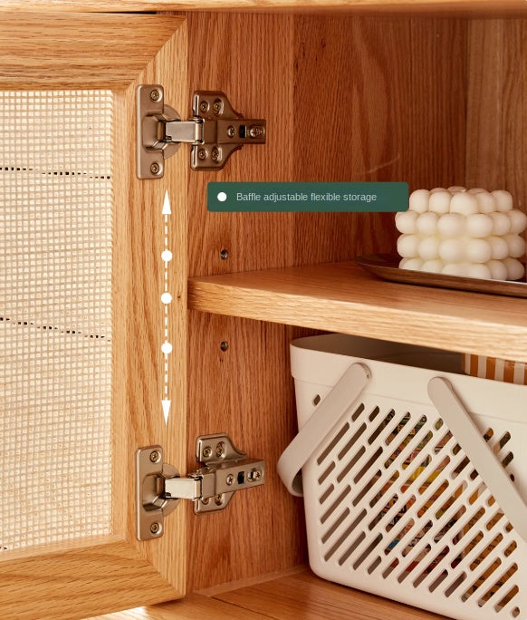 Oak Solid Wood Rattan Modern TV Cabinet.