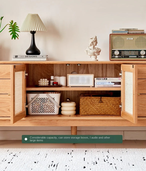 Oak Solid Wood Rattan Modern TV Cabinet.