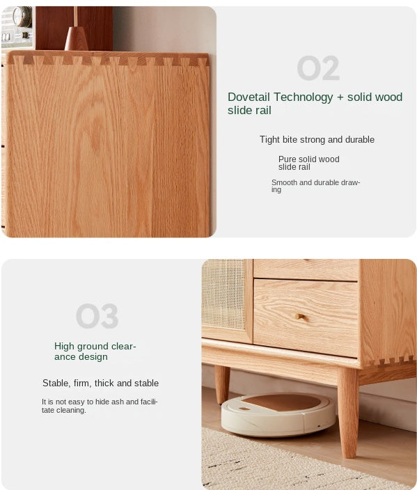 Oak Solid Wood Rattan Modern TV Cabinet.