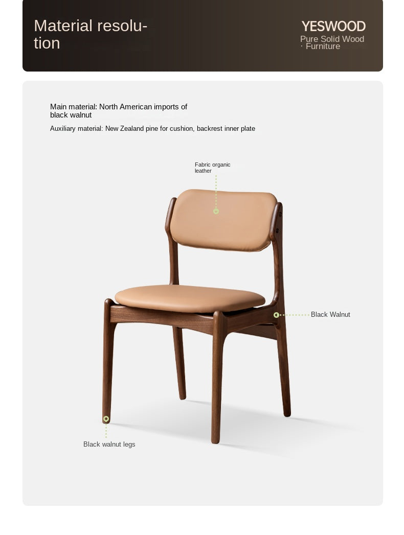 Black Walnut, Sandalwood Solid Wood Soft Back Modern Dining Chair
