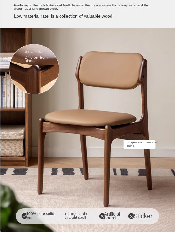 Black Walnut, Sandalwood Solid Wood Soft Back Modern Dining Chair