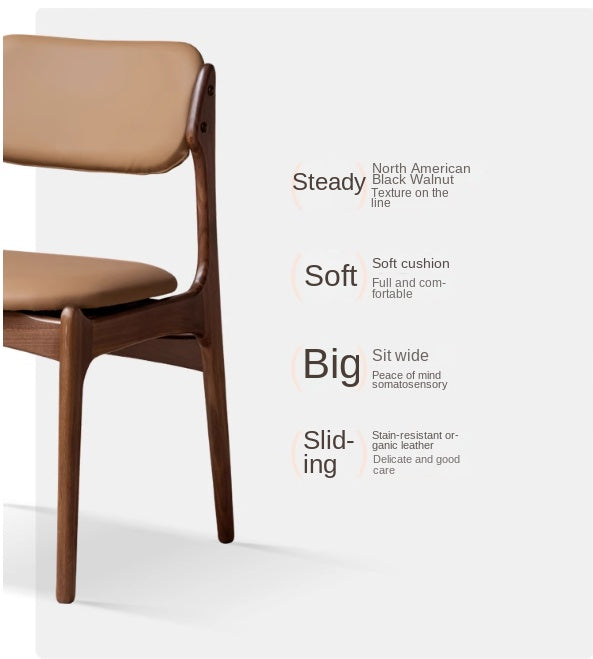 Black Walnut, Sandalwood Solid Wood Soft Back Modern Dining Chair
