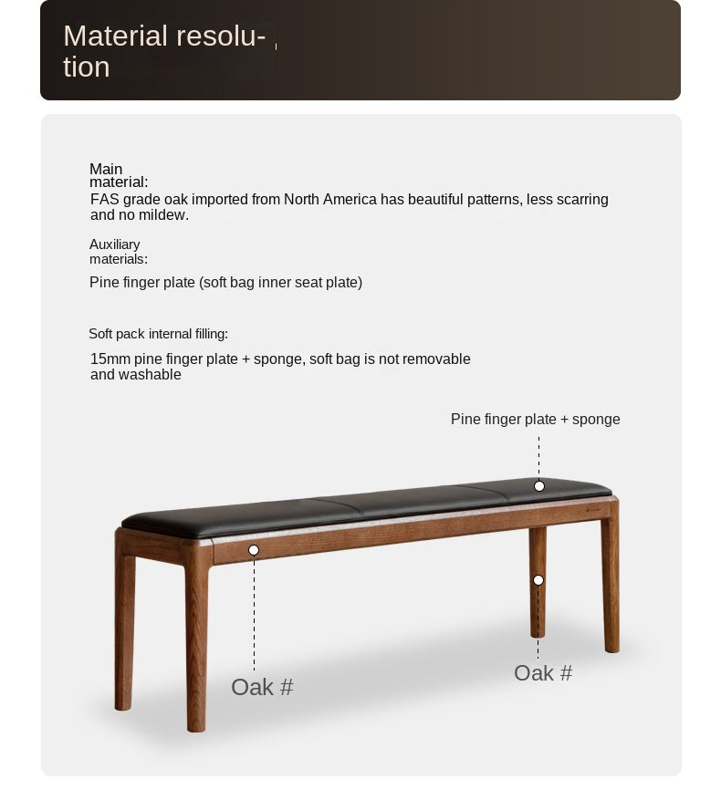 Black Walnut, Oak Solid Wood Nordic Soft Pack Long Bench
