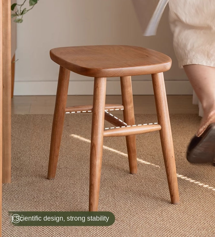Cherry Wood Solid Wood Retro Square Makeup Stool