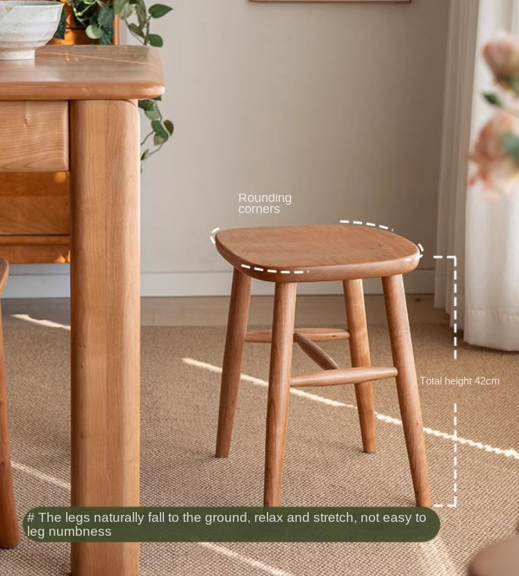 Cherry Wood Solid Wood Retro Square Makeup Stool