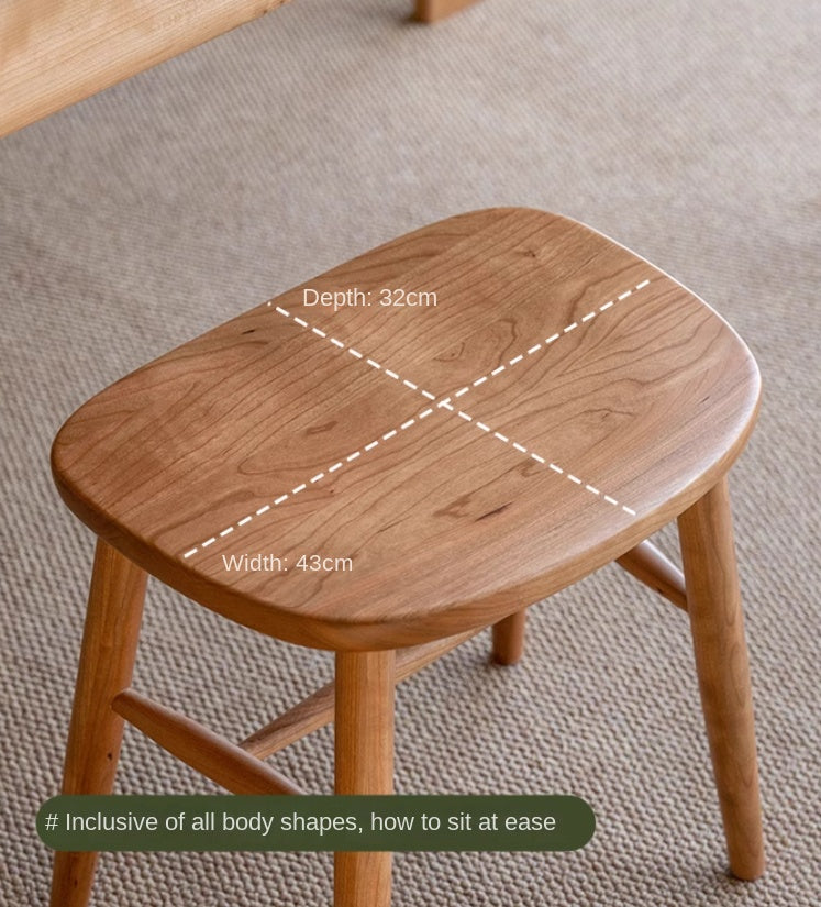 Cherry Wood Solid Wood Retro Square Makeup Stool