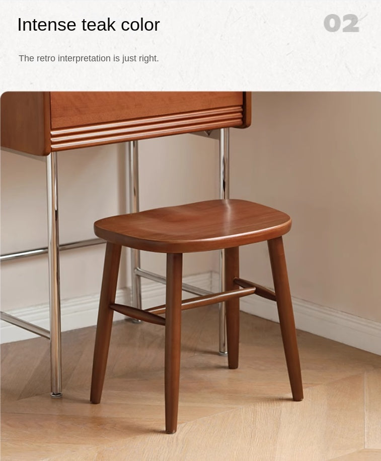 Cherry Wood Solid Wood Retro Square Makeup Stool
