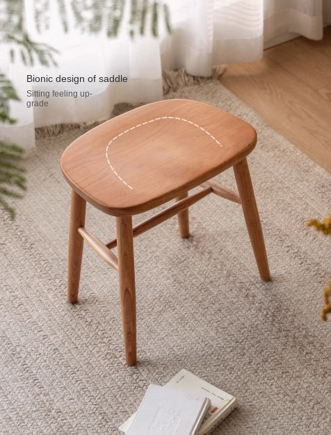 Cherry Wood Solid Wood Retro Square Makeup Stool