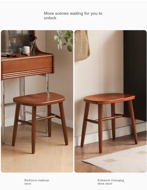 Cherry Wood Solid Wood Retro Square Makeup Stool