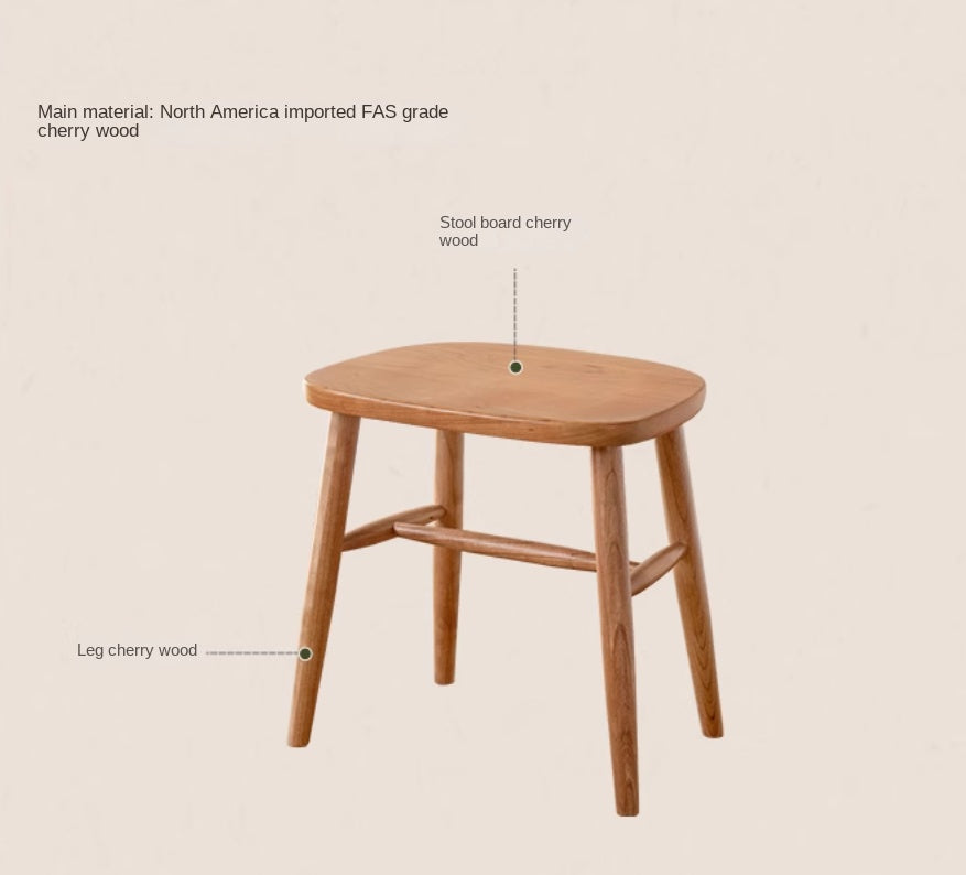 Cherry Wood Solid Wood Retro Square Makeup Stool
