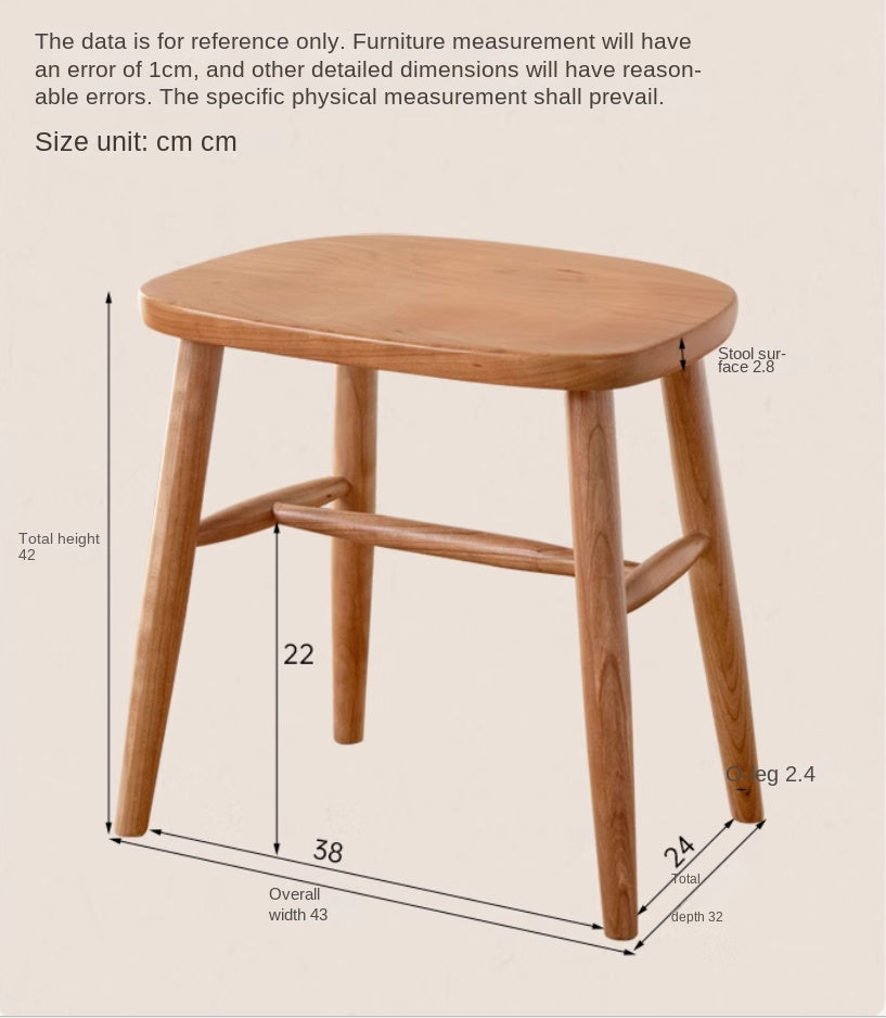 Cherry Wood Solid Wood Retro Square Makeup Stool