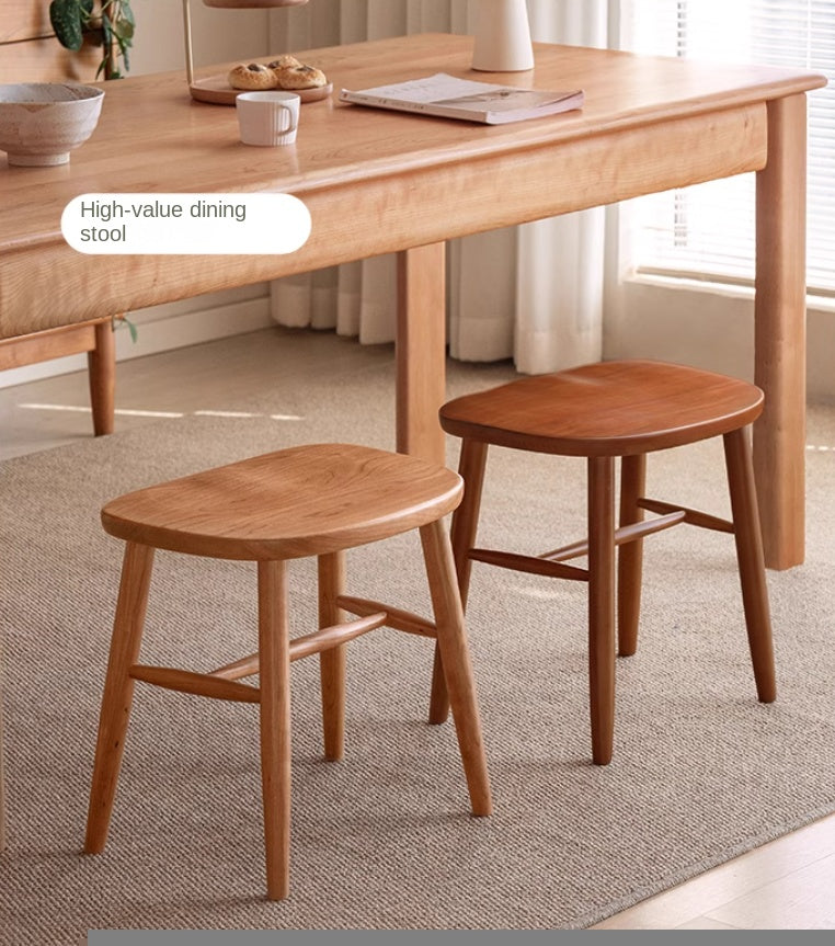 Cherry Wood Solid Wood Retro Square Makeup Stool