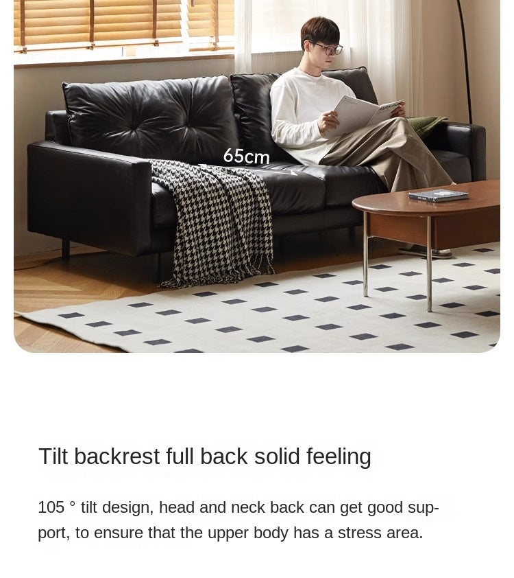Leather Sofa, Black Top Layer Light Luxury Cowhide Sofa