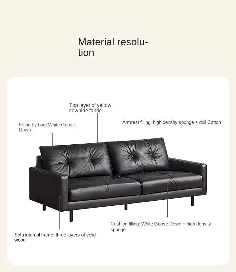 Leather Sofa, Black Top Layer Light Luxury Cowhide Sofa