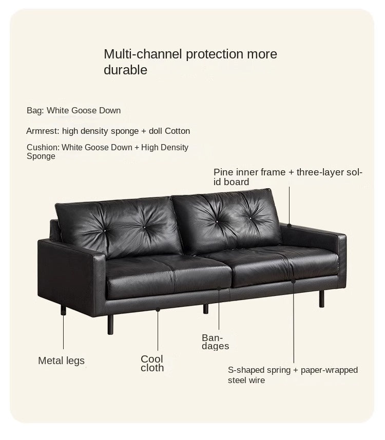 Leather Sofa, Black Top Layer Light Luxury Cowhide Sofa