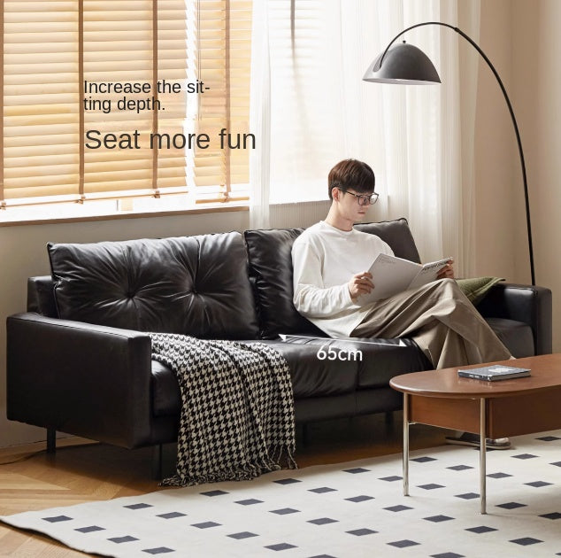 Leather Sofa, Black Top Layer Light Luxury Cowhide Sofa