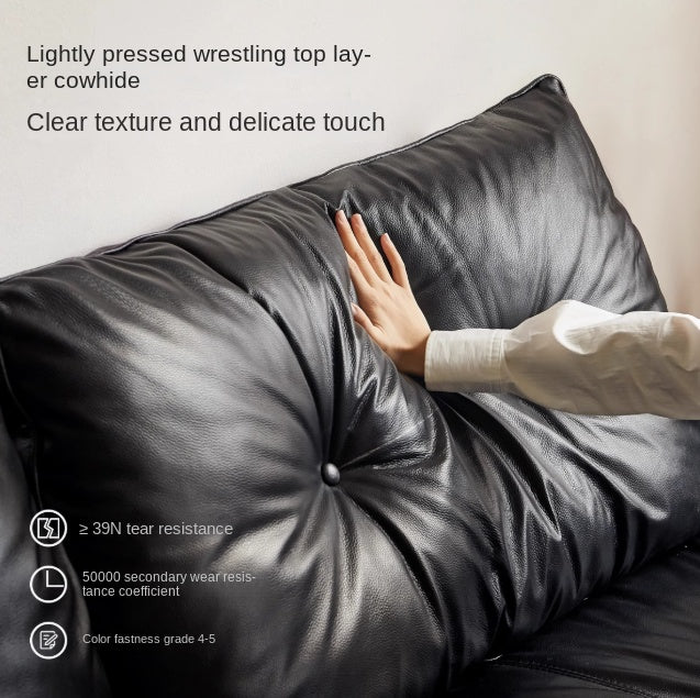 Leather Sofa, Black Top Layer Light Luxury Cowhide Sofa