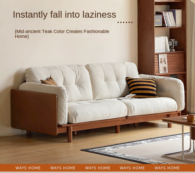 Solid RubberWood Fabric Sofa Ancient Style