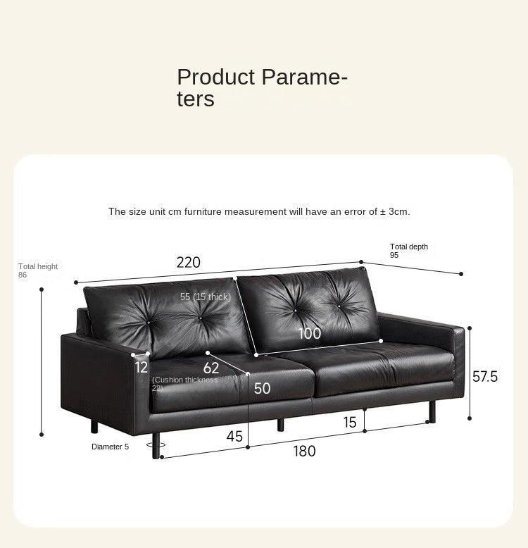 Leather Sofa, Black Top Layer Light Luxury Cowhide Sofa