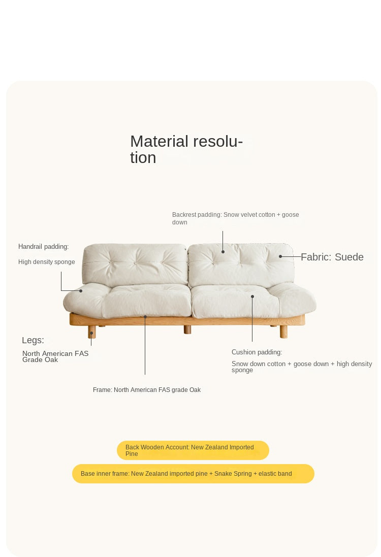 Oak Solid Wood Modern Nordic Suede Cloud Sofa