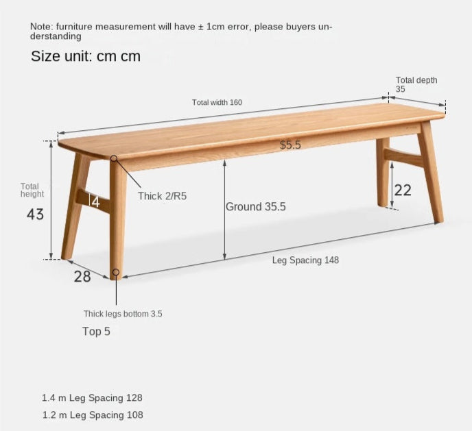 Oak Solid Wood Modern Long Bench