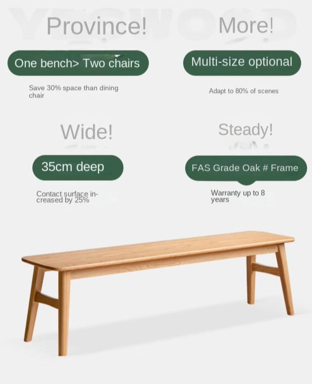 Oak Solid Wood Modern Long Bench
