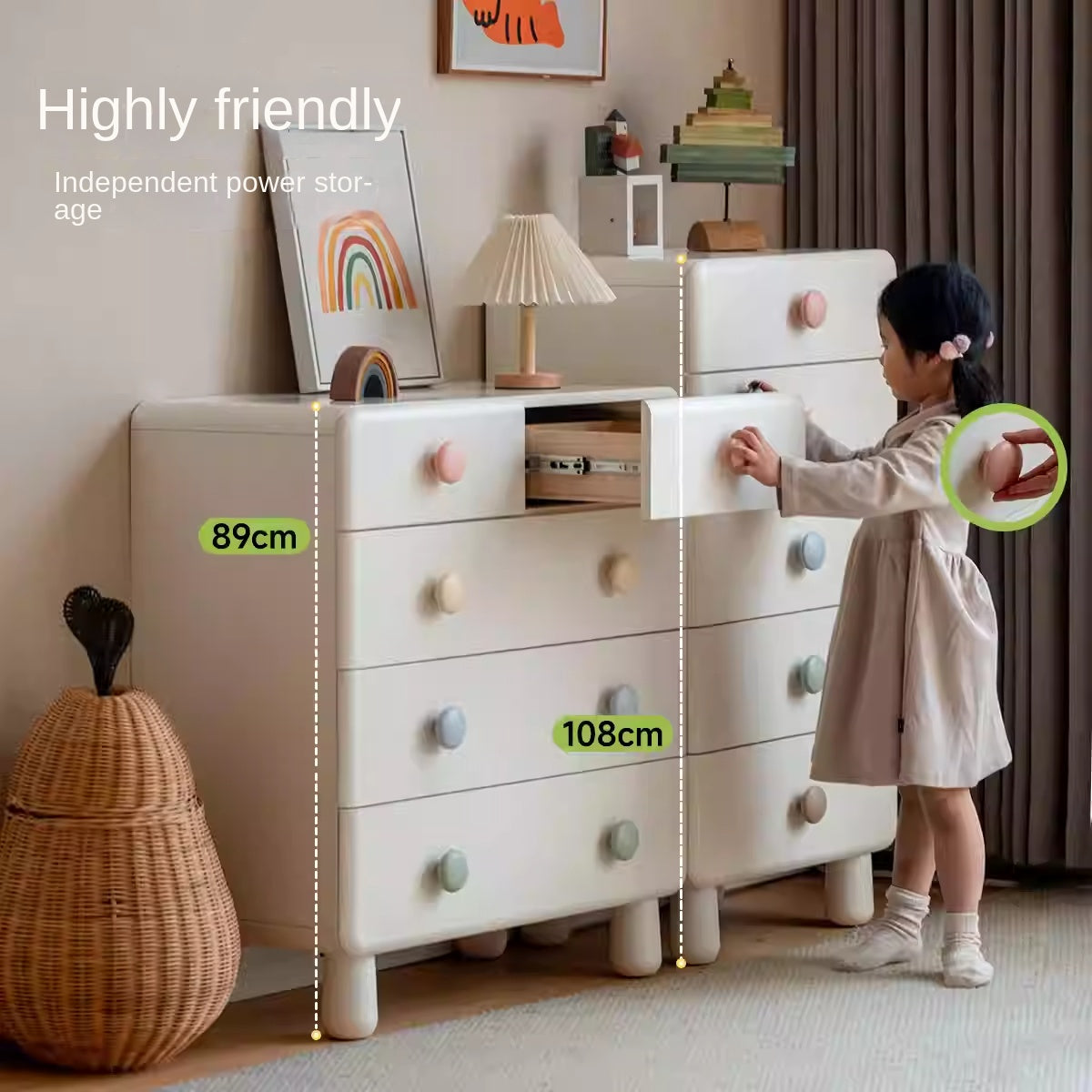 Rubber Solid Wood Children's Storage Cabinet.