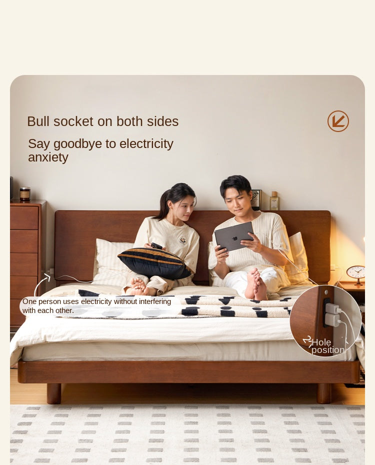 Rubber Solid Wood Antique color Bed
