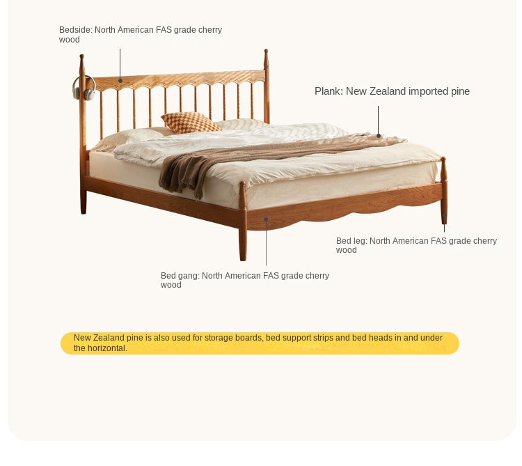 Cherry Solid Wood Modern French Retro Bed