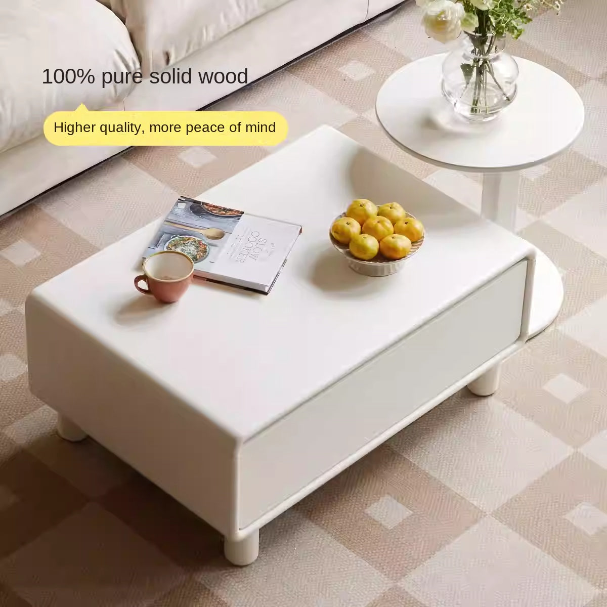 Solid RubberWood Modern Creative Cream Style Coffee Table.
