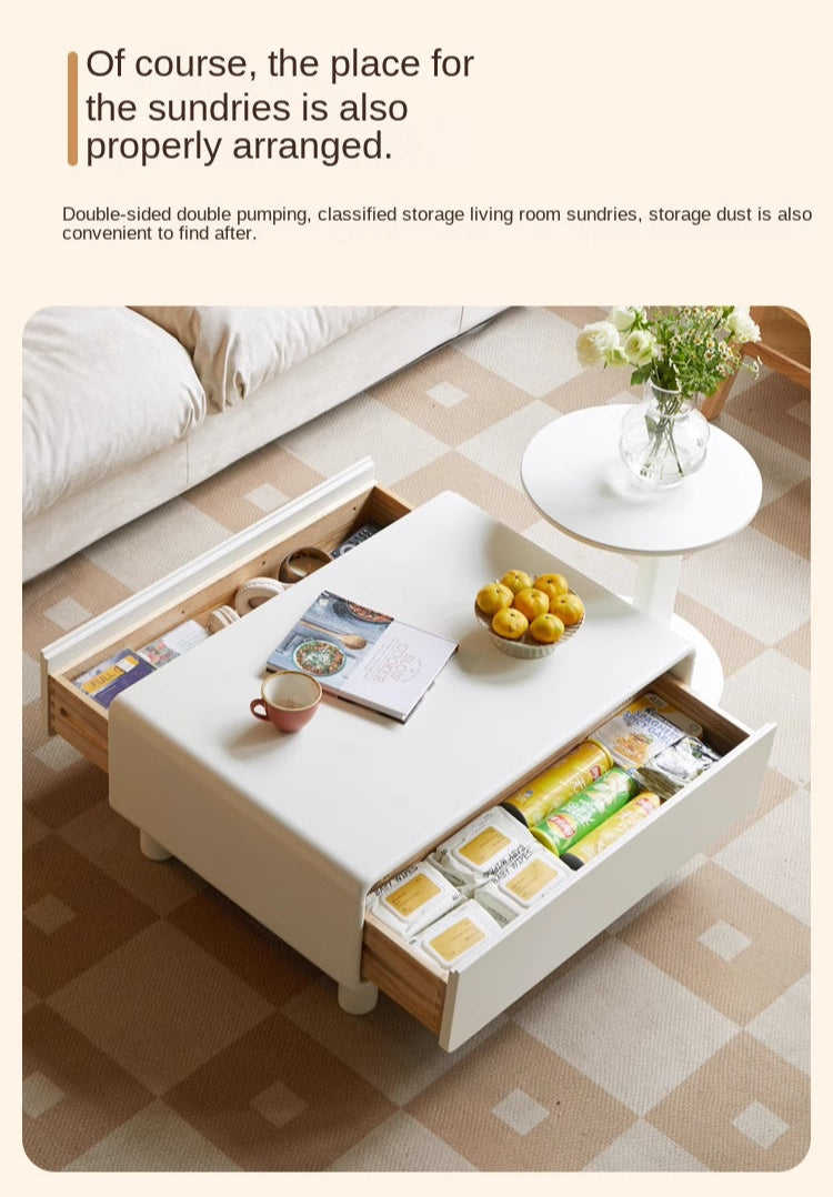 Oak Solid Wood Modern Creative Cream Style Coffee Table.