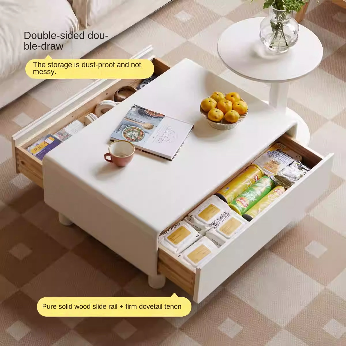 Solid RubberWood Modern Creative Cream Style Coffee Table.