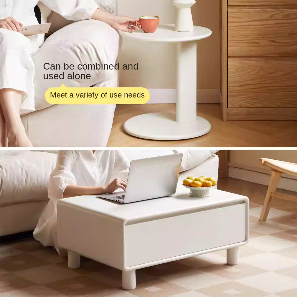 Solid RubberWood Modern Creative Cream Style Coffee Table.