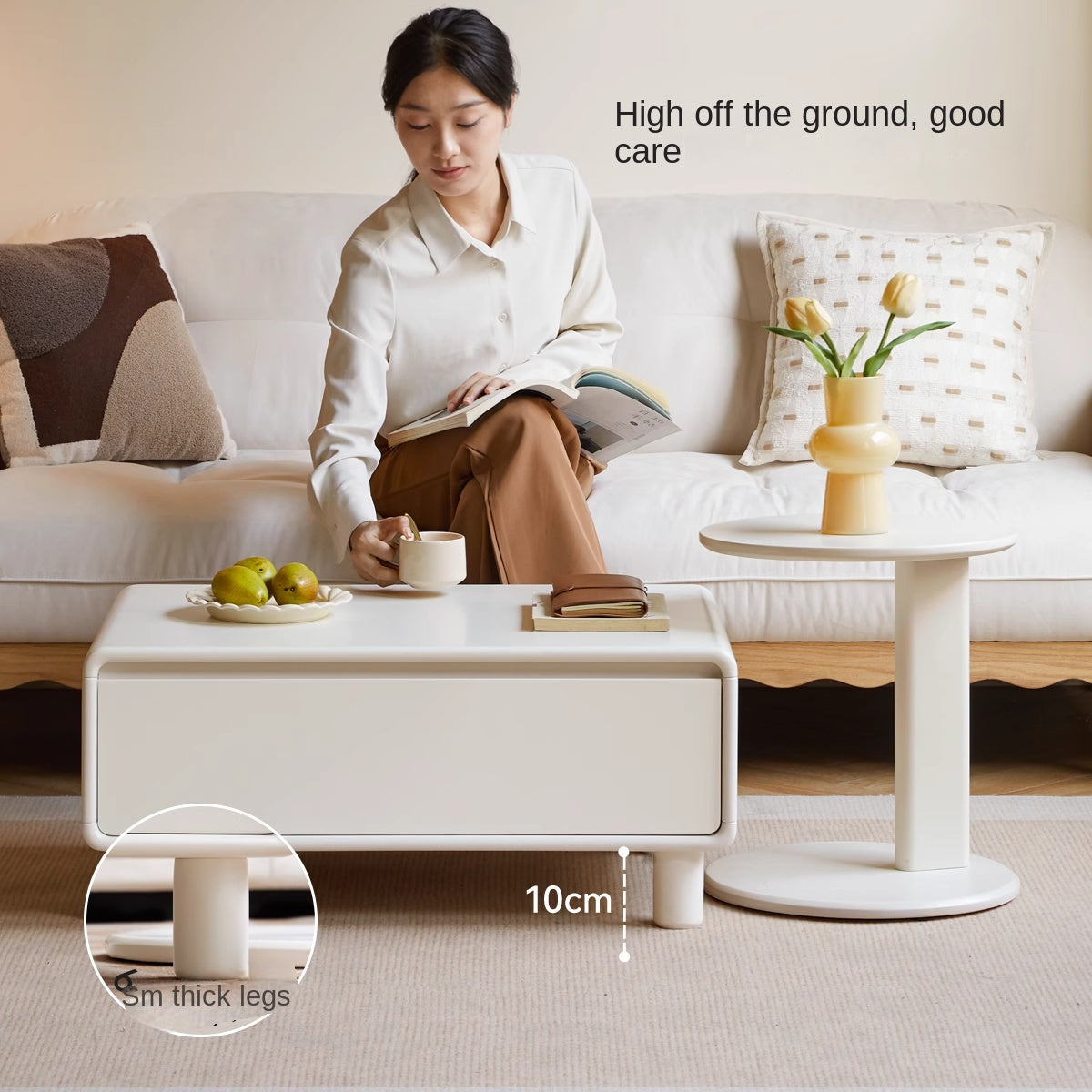 Solid RubberWood Modern Creative Cream Style Coffee Table.