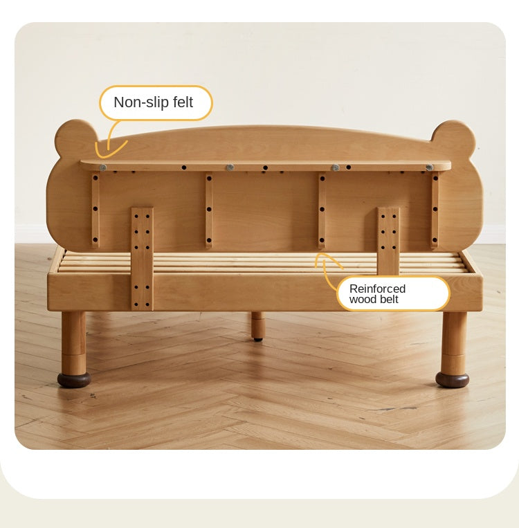 Beech Solid Wood Kids Bed with Bear-Shaped Headboard